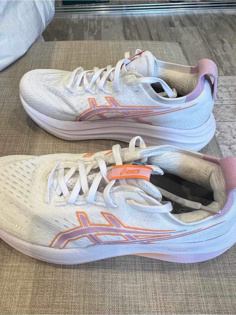ASICS Women's White Running Shoes with Peach & Light Purple Accents - Picture 3 of 6
